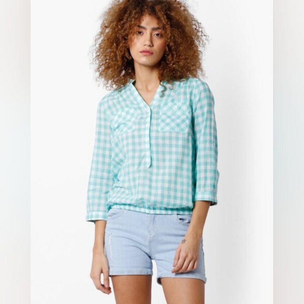Revolve Bella Dahl Gingham Cottage Lounge Lightweight Button Up Plaid Shirt M